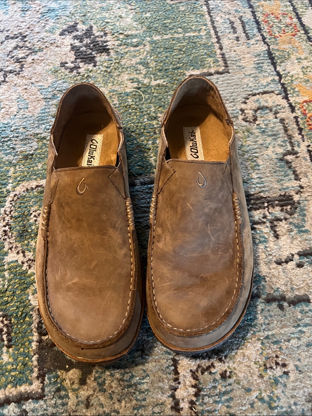 OluKai Brown Leather Slip-On Loafers